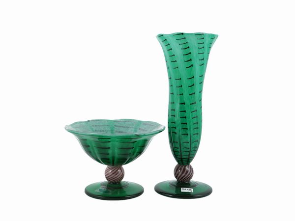 Un vaso e una alzata Barovier & Toso della serie B.A.G  - Asta Colori e Forme. Una collezione Barovier&Toso - Associazione Nazionale - Case d'Asta italiane