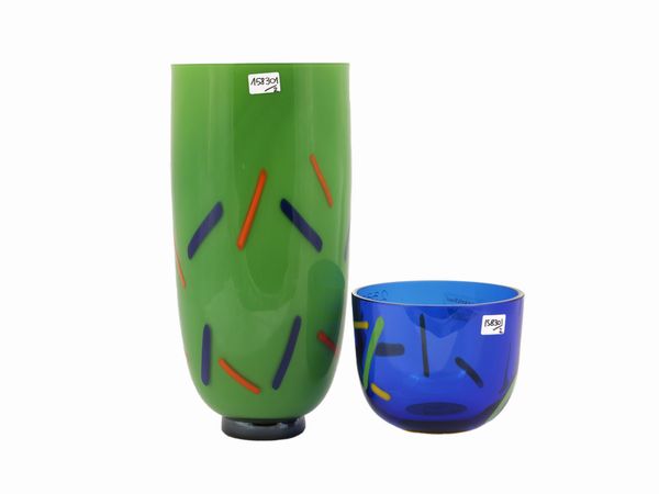 Un vaso e una ciotolai Barovier & Toso della serie B.A.G.  - Asta Colori e Forme. Una collezione Barovier&Toso - Associazione Nazionale - Case d'Asta italiane