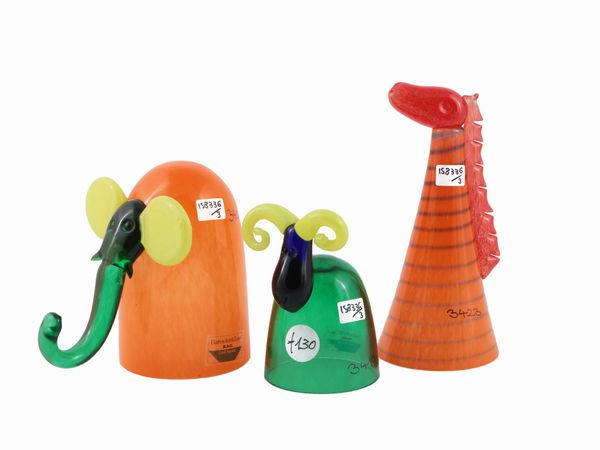 Tre figure di animali  Barovier & Toso della serie B.A.G.  - Asta Colori e Forme. Una collezione Barovier&Toso - Associazione Nazionale - Case d'Asta italiane