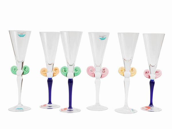 Serie di sei calici Barovier & Toso della serie B.A.G.  - Asta Colori e Forme. Una collezione Barovier&Toso - Associazione Nazionale - Case d'Asta italiane