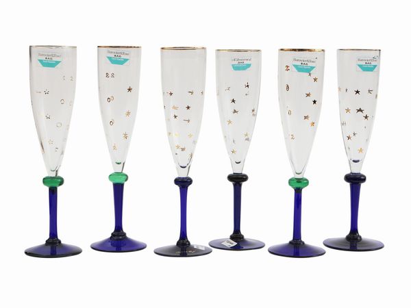 Serie di sei flute Barovier & Toso della serie B.A.G. della serie B.A.G.  - Asta Colori e Forme. Una collezione Barovier&Toso - Associazione Nazionale - Case d'Asta italiane