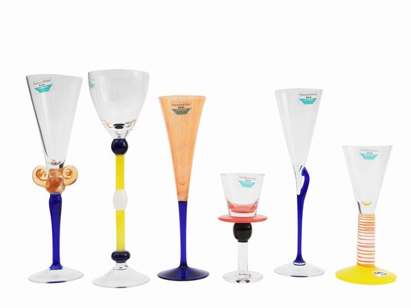 Sei bicchieri in vetro multicolore Barovier & Toso della serie B.A.G  - Asta Colori e Forme. Una collezione Barovier&Toso - Associazione Nazionale - Case d'Asta italiane