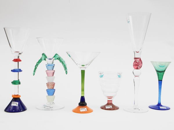 Sei bicchieri in vetro multicolore Barovier & Toso della serie B.A.G  - Asta Colori e Forme. Una collezione Barovier&Toso - Associazione Nazionale - Case d'Asta italiane