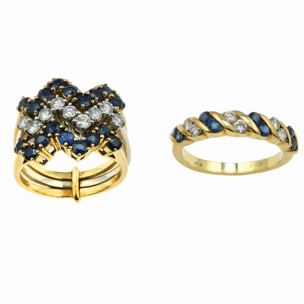 Due anelli con diamanti e zaffiri  - Asta Gioielli - Associazione Nazionale - Case d'Asta italiane