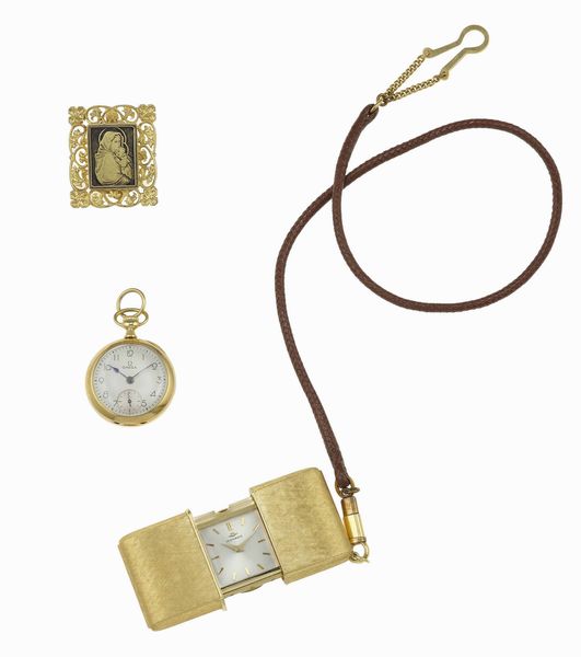 Lotto composto da un orologio da viaggio Movado, un orologio da tasca Omega e un'immagine a soggetto religioso  - Asta Gioielli - Associazione Nazionale - Case d'Asta italiane