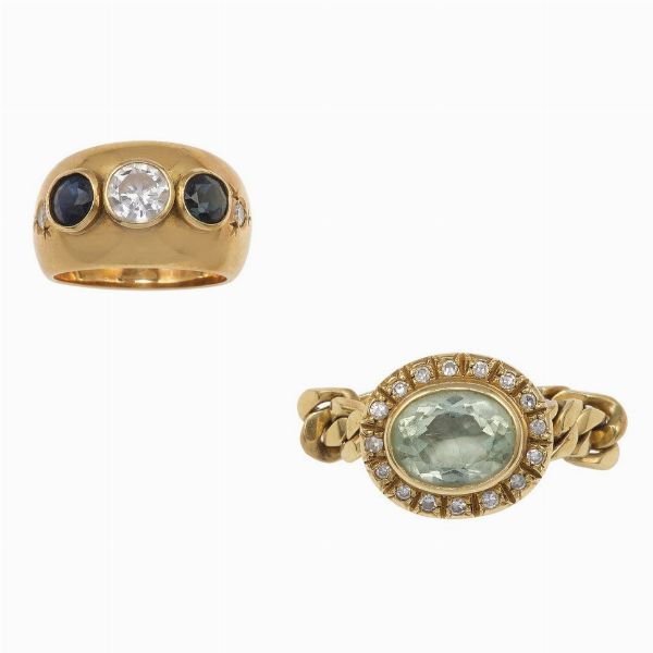 Lotto composto da due anelli diamanti, zaffiri e berillo  - Asta Gioielli - Associazione Nazionale - Case d'Asta italiane