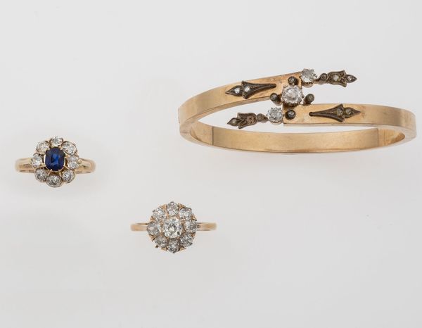 Lotto composto da due anelli ed un bracciale rigido con diamanti di vecchio taglio  - Asta Gioielli - Associazione Nazionale - Case d'Asta italiane