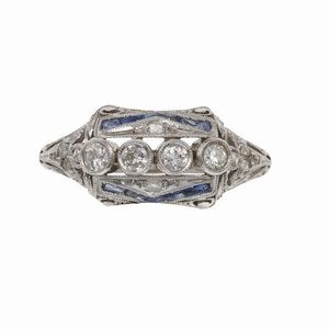Anello con piccoli diamanti di vecchio taglio e zaffiri  - Asta Gioielli - Associazione Nazionale - Case d'Asta italiane