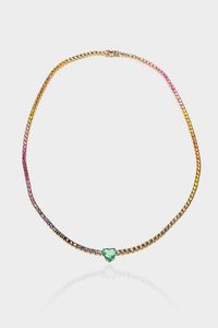 GIROCOLLO - Peso gr 25 2 Lunghezza cm 42 in oro rosa  modello tennis  con zaffiri colorati per totali ct 8 20 ca ed al centro  [..]