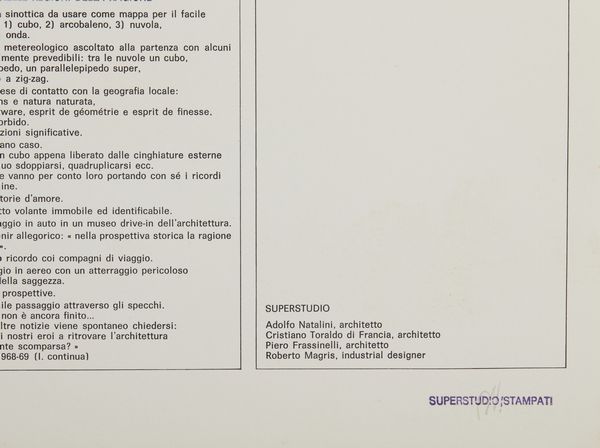 SUPERSTUDIO : UN VIAGGIO NELLE RAGIONI DELLE RAGIONI, 1968-1969  - Asta Asta 446 | GRAFICA MODERNA, FOTOGRAFIA E MULTIPLI D'AUTORE Online - Associazione Nazionale - Case d'Asta italiane