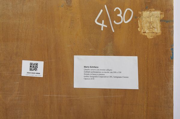 SCHIFANO MARIO (1934 - 1998) : QUADRO SEVERO CON TRENINO ALLEGRO  - Asta Asta 446 | GRAFICA MODERNA, FOTOGRAFIA E MULTIPLI D'AUTORE Online - Associazione Nazionale - Case d'Asta italiane