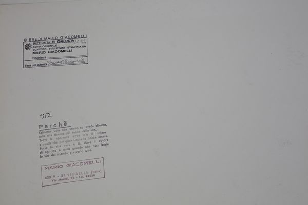 GIACOMELLI MARIO (1925 - 2000) : DALLA SERIE 'PERCHE', 1957  - Asta Asta 446 | GRAFICA MODERNA, FOTOGRAFIA E MULTIPLI D'AUTORE Online - Associazione Nazionale - Case d'Asta italiane