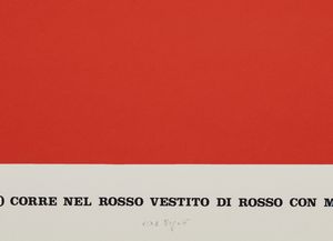 ISGRO' EMILIO (n. 1937) : GORBACIOV  CORRE NEL ROSSO ( CICLO STORIE ROSSE), 1990  - Asta Asta 446 | GRAFICA MODERNA, FOTOGRAFIA E MULTIPLI D'AUTORE Online - Associazione Nazionale - Case d'Asta italiane