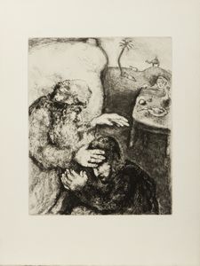 CHAGALL MARC (1887 - 1985) - DALLA SERIE LA BIBLE: JACOB BE'NI PAR ISAAC