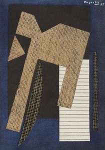 MAGNELLI ALBERTO (1888 - 1971) - PAPIER COLLE' SUR FOND BLEU, 1957