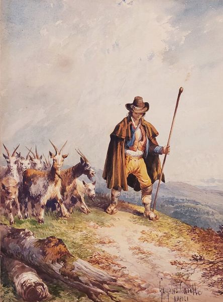 Consalvo Carelli : Pastore con gregge sui Camaldoli  - Asta Napoli, j'adore! - Associazione Nazionale - Case d'Asta italiane