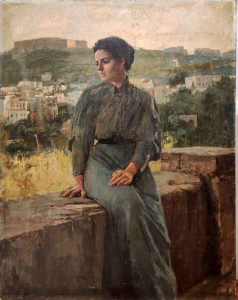 Scuola napoletana, fine XIX - inizi XX secolo : Figura di donna lungo il Petraio  - Asta Napoli, j'adore! - Associazione Nazionale - Case d'Asta italiane
