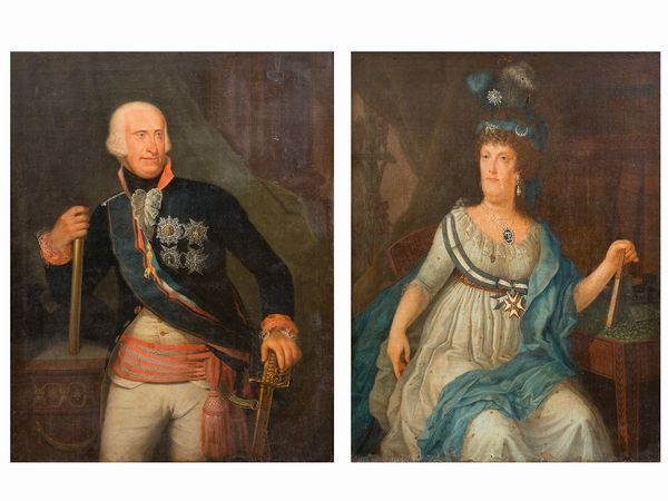 Pittore di corte  attivo a Napoli nei primi anni del XIX secolo : a) Ferdinando IV; b) Maria Carolina  - Asta Napoli, j'adore! - Associazione Nazionale - Case d'Asta italiane