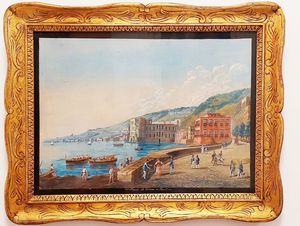 Scuola napoletana inizio XIX secolo : a) Napoli dalla collina di Posillipo b) Napoli dal Carmine  - Asta Napoli, j'adore! - Associazione Nazionale - Case d'Asta italiane
