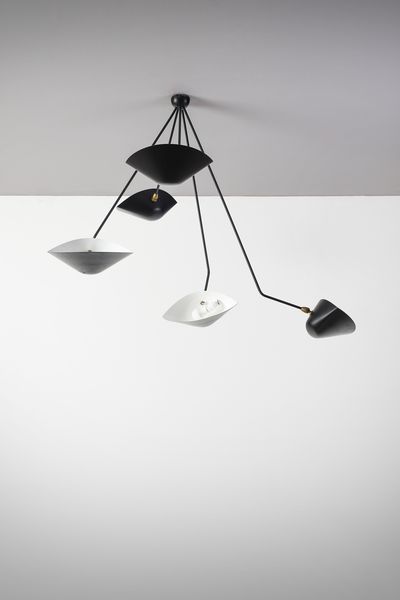 MOUILLE SERGE (1922 - 1988) : Lampada da soffitto Spider a cinque bracci fissi angolati  - Asta Asta 447 | DESIGN E ARTI DECORATIVE DEL NOVECENTO Online - Associazione Nazionale - Case d'Asta italiane