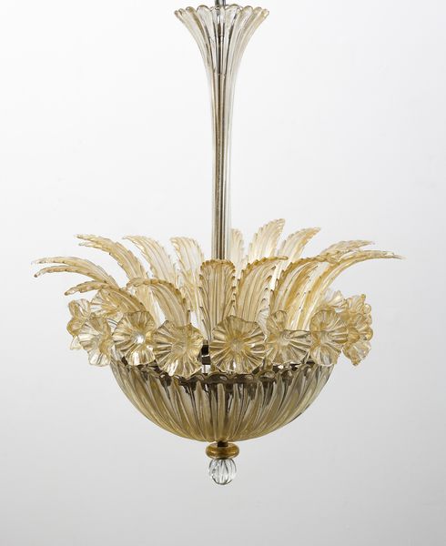 BAROVIER & TOSO : Lampada a sospensione decorata con foglie e fiori, Murano  - Asta Asta 447 | DESIGN E ARTI DECORATIVE DEL NOVECENTO Online - Associazione Nazionale - Case d'Asta italiane