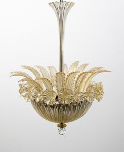 BAROVIER & TOSO : Lampada a sospensione decorata con foglie e fiori, Murano  - Asta Asta 447 | DESIGN E ARTI DECORATIVE DEL NOVECENTO Online - Associazione Nazionale - Case d'Asta italiane