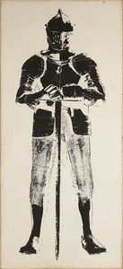 Anonimo : Grande pannello decorativo raffigurante un uomo in armatura  - Asta Asta 447 | DESIGN E ARTI DECORATIVE DEL NOVECENTO Online - Associazione Nazionale - Case d'Asta italiane