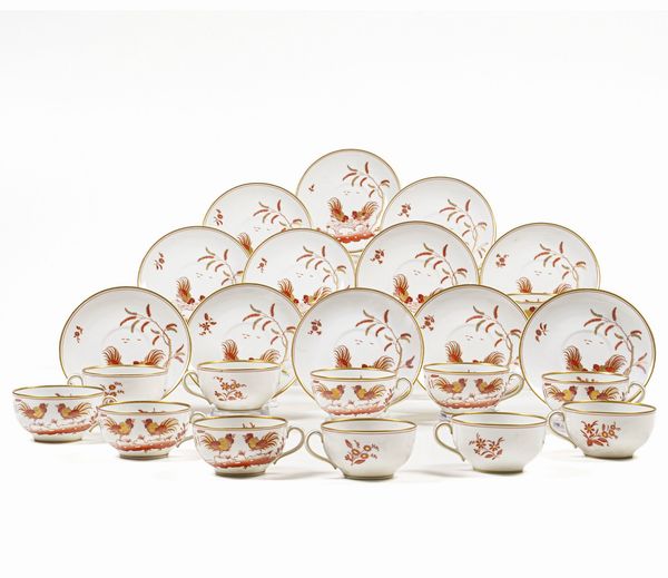 Diciotto tazze da t� �galli rossi�.<BR>Doccia, Manifattura Richard Ginori, 1928 circa.  - Asta Arredo per la Tavola - Associazione Nazionale - Case d'Asta italiane