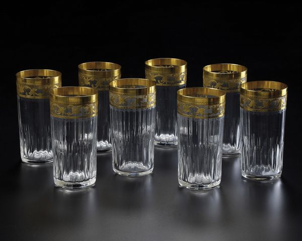 Otto bicchieri Callot Or. <BR>Francia, Manifattura Saint Louis, seconda met del XX secolo.  - Asta Arredo per la Tavola - Associazione Nazionale - Case d'Asta italiane