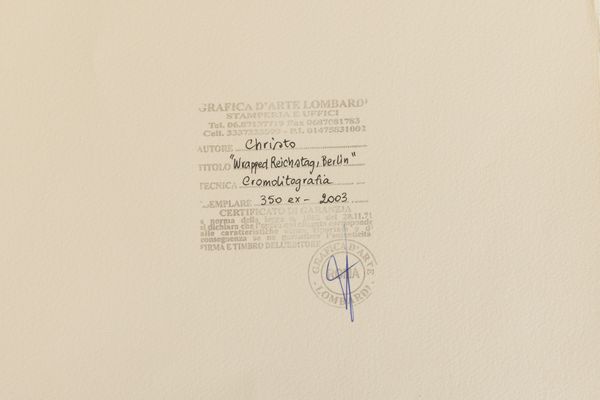 Christo : Wrapped Reichstag, Berlin  - Asta Multipli e grafica internazionale - Associazione Nazionale - Case d'Asta italiane
