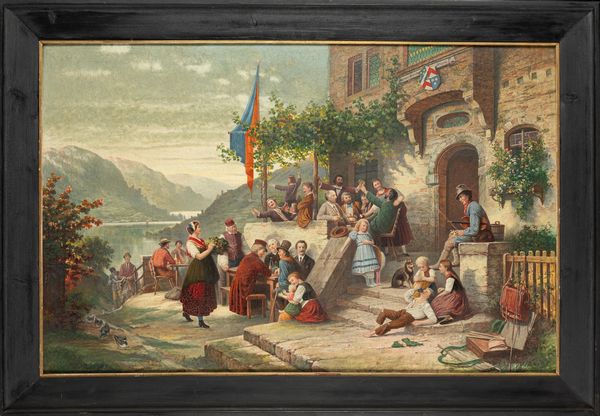 Scuola europea, fine del secolo XIX - inizi del secolo XX : Giorno di festa in Ticino  - Asta Importanti Dipinti e Sculture / Arte Figurativa tra XIX e XX Secolo - Parte 2 - Associazione Nazionale - Case d'Asta italiane