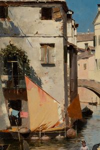 Rubens Santoro : Canale a Venezia  - Asta Importanti Dipinti e Sculture / Arte Figurativa tra XIX e XX Secolo - Parte 2 - Associazione Nazionale - Case d'Asta italiane