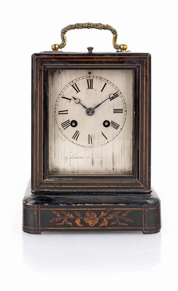 Pendola da viaggio in legno intarsiato, Lain� � Paris, 1830  - Asta Antiquariato - Icone, Arredi, Sculture, Oggetti d'Arte - Associazione Nazionale - Case d'Asta italiane