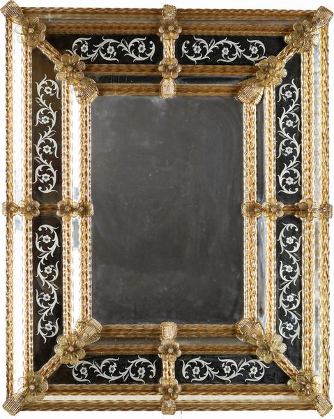 Specchiera veneziana in vetro di Murano, Anni Cinquanta  - Asta Antiquariato - Icone, Arredi, Sculture, Oggetti d'Arte - Associazione Nazionale - Case d'Asta italiane