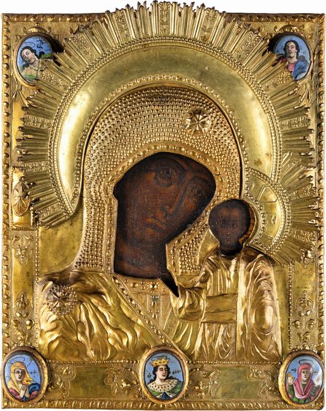 Scuola russa del XIX secolo : Madonna col Bambino  - Asta Antiquariato - Icone, Arredi, Sculture, Oggetti d'Arte - Associazione Nazionale - Case d'Asta italiane