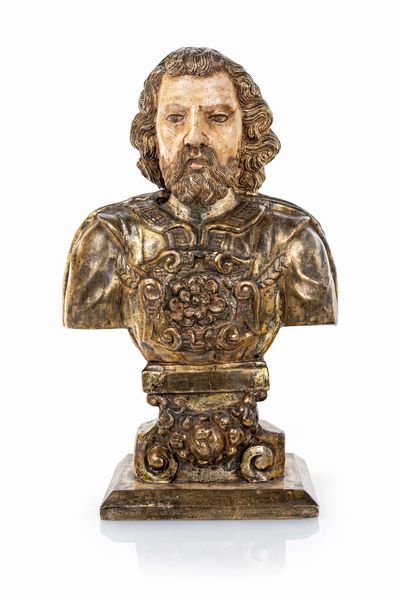 Busto virile in legno argentato a mecca, XVIII secolo  - Asta Antiquariato - Icone, Arredi, Sculture, Oggetti d'Arte - Associazione Nazionale - Case d'Asta italiane
