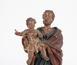 SCULTORE ITALIANO DEL XVIII SECOLO : San Giuseppe col Bambino  - Asta Antiquariato - Icone, Arredi, Sculture, Oggetti d'Arte - Associazione Nazionale - Case d'Asta italiane