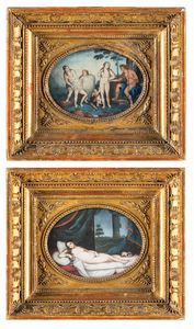 Miniaturista del XVIII secolo - a) Giudizio di Paride  b) Venere di Urbino (da Tiziano Vecellio)