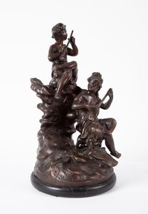 SCULTORE FRANCESE DEL XIX SECOLO - Fanciulli suonatori (nei modi di Claude Michel Clodion)