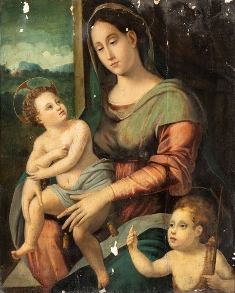 Francesco Brina, Attribuito a : Madonna con il Bambino e San Giovannino  - Asta Dipinti antichi dal XIV al XIX secolo. Con una selezione di sculture - Associazione Nazionale - Case d'Asta italiane