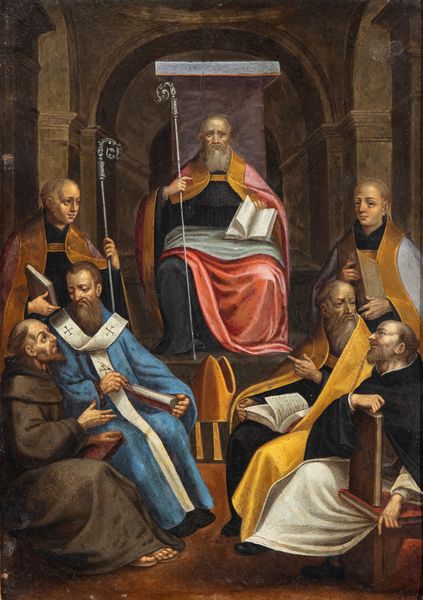 Artista attivo a Napoli, seconda metà XVI secolo : Sacra conversazione  - Asta Dipinti antichi dal XIV al XIX secolo. Con una selezione di sculture - Associazione Nazionale - Case d'Asta italiane