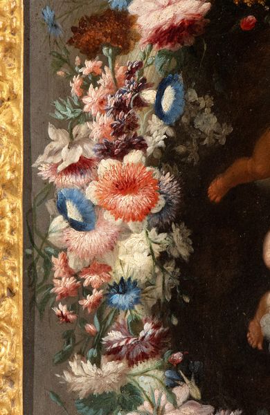 Mario Nuzzi Mario de' Fiori, Attribuito a, : Ghirlanda di fiori con putti  - Asta Dipinti antichi dal XIV al XIX secolo. Con una selezione di sculture - Associazione Nazionale - Case d'Asta italiane