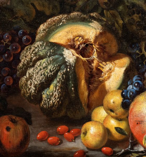 Giovanni Paolo Castelli Lo Spadino, Attribuito a : Natura morta con melone, melagrane, mele e uva  - Asta Dipinti antichi dal XIV al XIX secolo. Con una selezione di sculture - Associazione Nazionale - Case d'Asta italiane