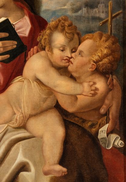Artista anonimo, XVIII - XIX secolo : Madonna con Bambino e San Giovannino  - Asta Dipinti antichi dal XIV al XIX secolo. Con una selezione di sculture - Associazione Nazionale - Case d'Asta italiane