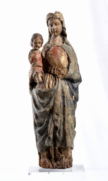 Artista toscano, XIV - XV secolo : Madonna con il Bambino  - Asta Dipinti antichi dal XIV al XIX secolo. Con una selezione di sculture - Associazione Nazionale - Case d'Asta italiane