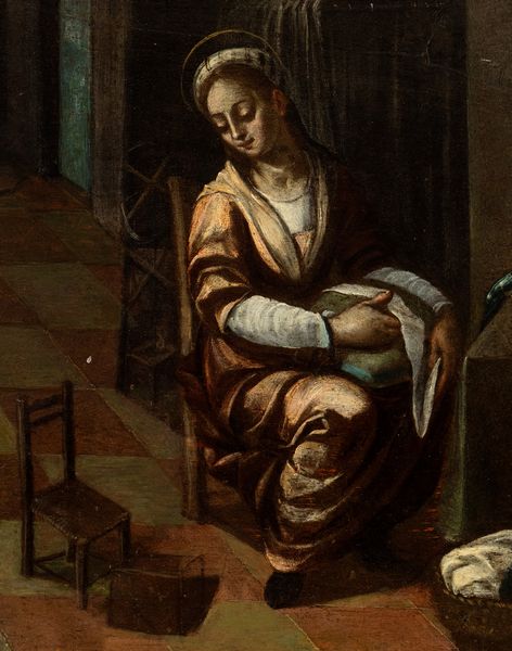 Scuola romana, XVII secolo : Sacra Famiglia nella bottega di San Giuseppe  - Asta Dipinti antichi dal XIV al XIX secolo. Con una selezione di sculture - Associazione Nazionale - Case d'Asta italiane