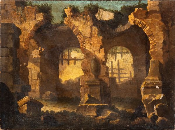 Clemente Spera : Capriccio con rovine architettoniche  - Asta Dipinti antichi dal XIV al XIX secolo. Con una selezione di sculture - Associazione Nazionale - Case d'Asta italiane