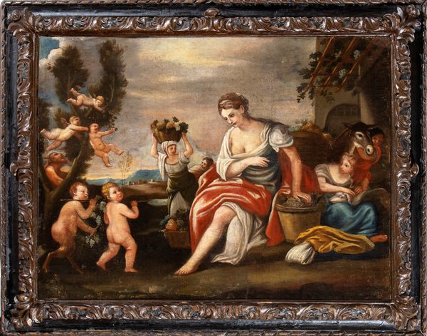 Scuola napoletana, XVIII secolo : La vendemmia  - Asta Dipinti antichi dal XIV al XIX secolo. Con una selezione di sculture - Associazione Nazionale - Case d'Asta italiane