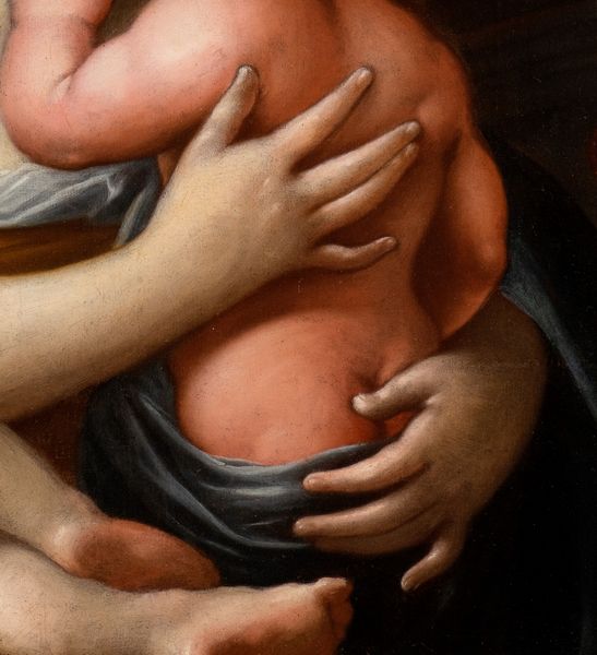 Artista emiliano, XVII secolo : Allegoria della Carit  - Asta Dipinti antichi dal XIV al XIX secolo. Con una selezione di sculture - Associazione Nazionale - Case d'Asta italiane