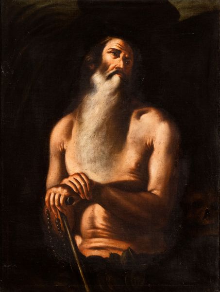 Artista napoletano, XVII secolo : Eremita con bastone e rosario  - Asta Dipinti antichi dal XIV al XIX secolo. Con una selezione di sculture - Associazione Nazionale - Case d'Asta italiane